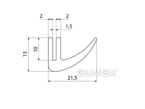 "U" Silikonprofil mit Wimpel, 15x21,5/1,5mm, 50°ShA, -60°C/+180°C, weiß, 